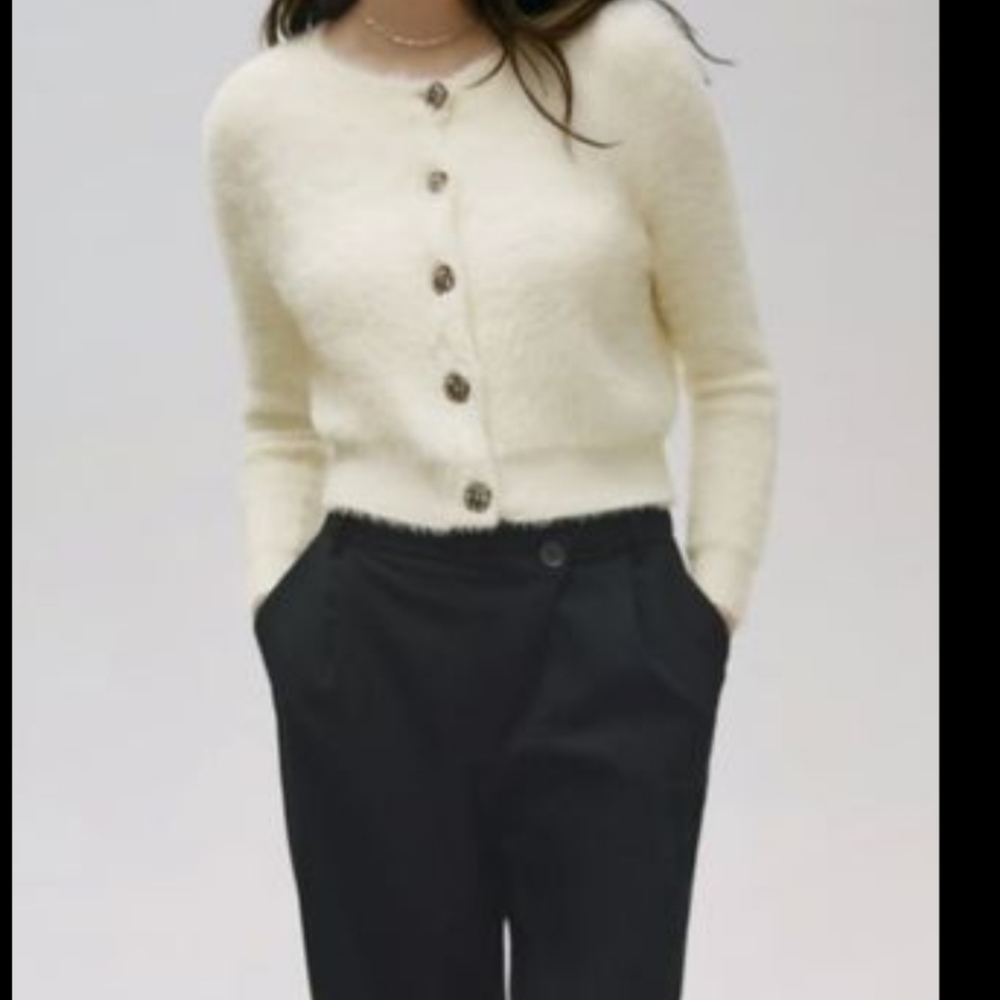 ZARA FAUX FUR CARDIGAN WITH RHINESTONE BUTTONSNW